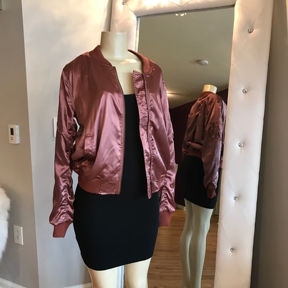 Jackets & Blazers - Rose Satin Bomber Jacket